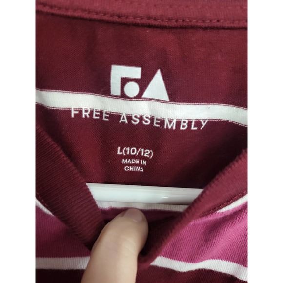 Free Assembly Maroon & Pink Striped Long Sleeve Shirt - Size L (10-12) - Picture 2 of 2